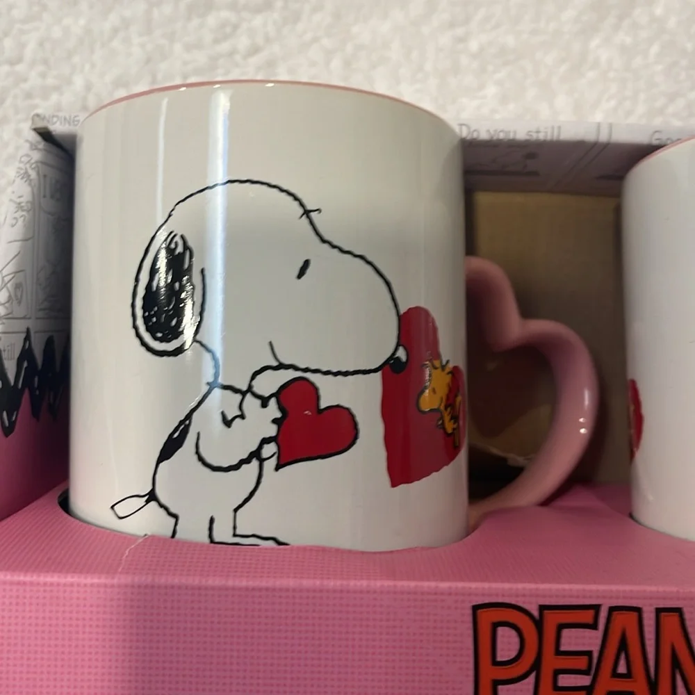 NWOT Peanuts Snoopy Pink Mugs Set - Picture 3 of 5